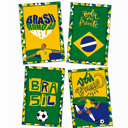 4 Quadros Decorativos Decoração Brasil Festa Copa 2026