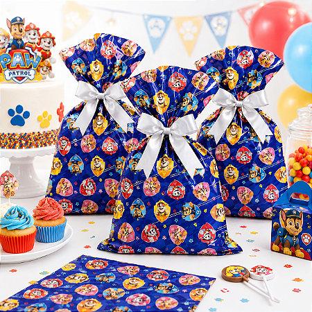 50 Sacolas Lembrancinha aniversário Patrulha Canina M decora