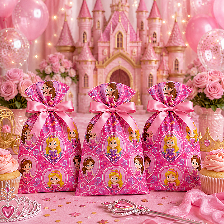 50 Sacolas Lembrancinha fest aniversário Princesas decoração