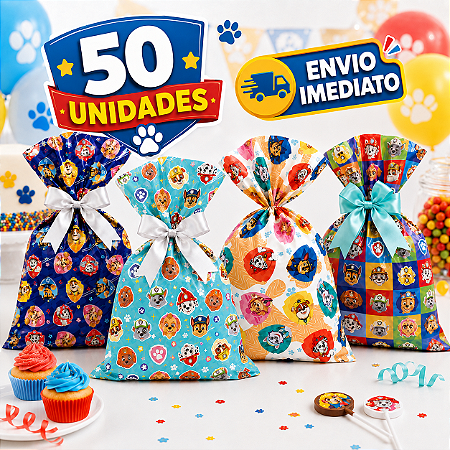 50 Sacolas Lembrancinha aniversário Patrulha Canina Festa
