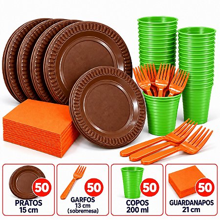 Kit Descartáveis Festa Leão Decoração safari selva 200pçs