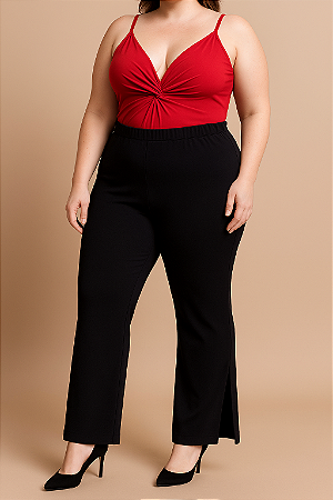 Calça Pantalona com Abertura Lateral Preta