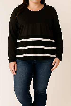 Blusa Preta com Listras Brancas