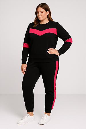 Conjunto Malha Crepe Preto com Pink
