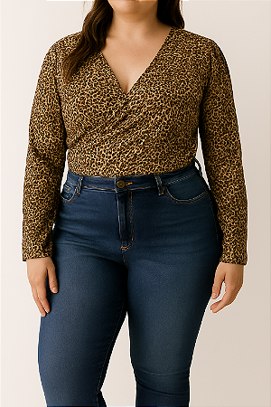 Cropped manga longa animal print