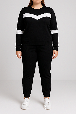 Conjunto Malha Crepe Preto com Branco
