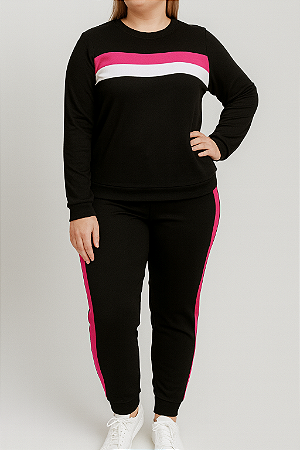 Conjunto Moletinho Preto com Branco e Pink