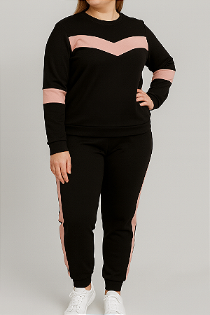 Conjunto Malha Crepe Preto com Rose