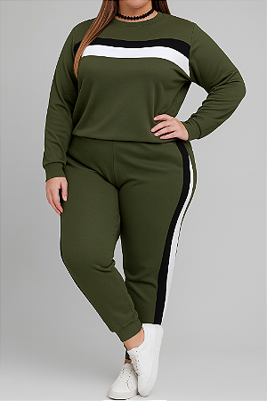 Conjunto Moletinho Verde com Preto e Branco