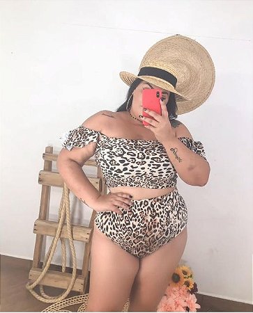 Biquíni onça com alcinha de babado