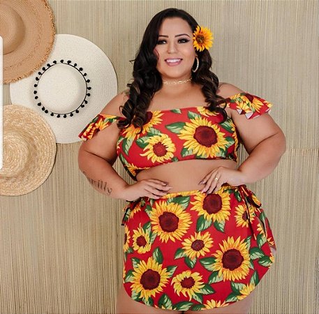 Biquíni girassol vermelho 3 peças