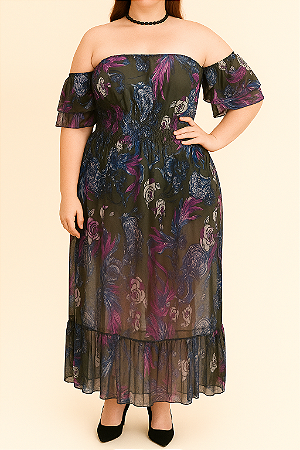 Vestido verde com transparência