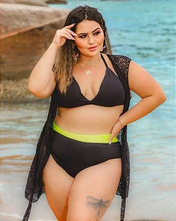 Biquíni frente única preto com faixa verde