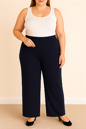 Calça Pantalona azul marinho fechada