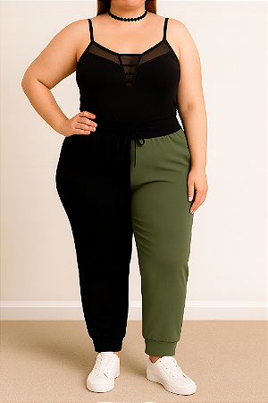 Calça bicolor crepinho