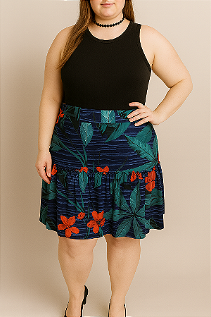 Saia azul marinho estampada