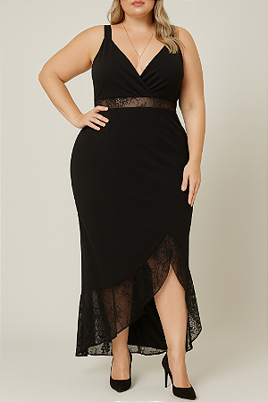 Vestido longo preto com renda