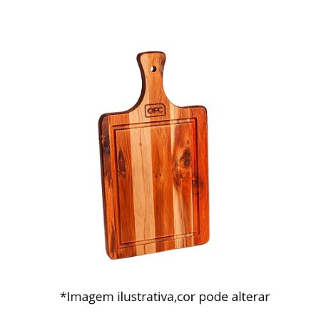 TÁBUA RETANGULAR EM MADEIRA TECA C/CABO 42 X 23CM