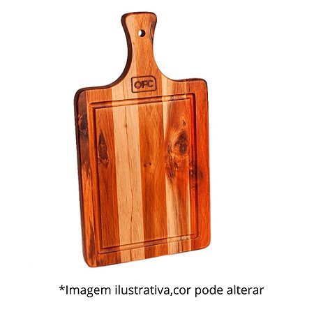 TÁBUA RETANGULAR EM MADEIRA TECA C/CABO 47 X 27CM