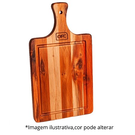TÁBUA RETANGULAR EM MADEIRA TECA C/CABO 53 X 29CM