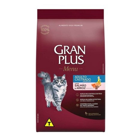 RAÇÃO GRANPLUS GATO CASTRADO SALMAO/ARROZ-10.1KG