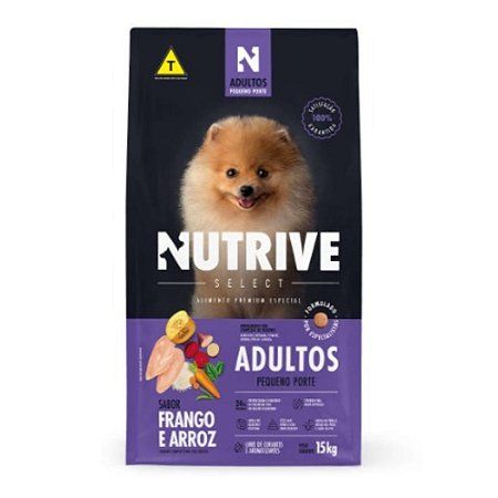 RAÇÃO NUTRIVE SELECT FRANGO E ARROZ CÃES CÃES ADULTOS PORTE PEQUENO -15KG