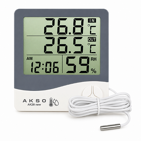 Termo-Higrômetro Digital AK28 Akso com Sensor Externo - Máxima e Mínima