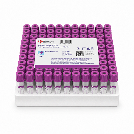 Tubo de Coleta EDTA K3 0,5ml Micro – Rack com 100 Unidades