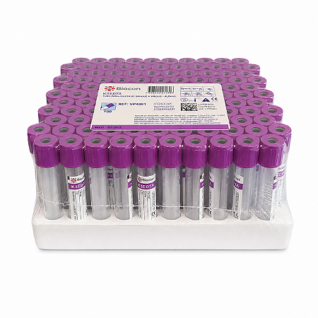 Tubo de Coleta a Vácuo 4mL EDTA K3 Roxo – 100 un.