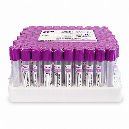 Tubo Coleta de Sangue a Vácuo EDTA K2 4mL Roxo – 100 Unidades