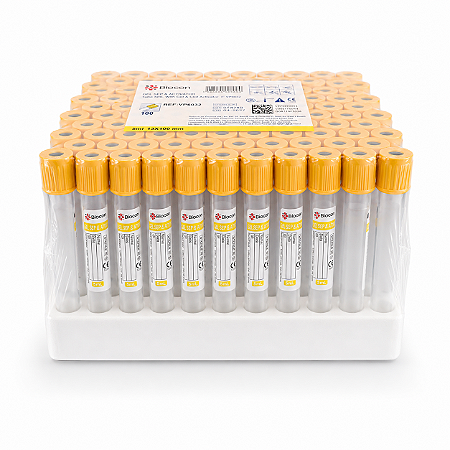 Tubo de Coleta a Vácuo 5mL Gel Separador Amarelo – 100 un.