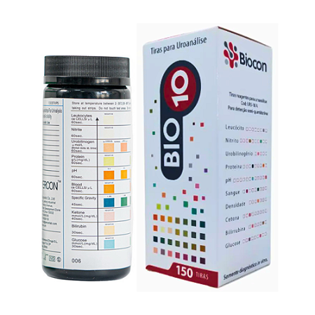 Tiras Reagentes para Uroanálise BIO 10 Leitura Visual com 150 Tiras