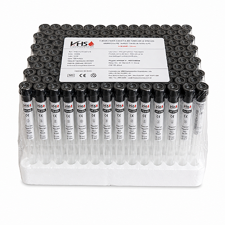 Tubo de Coleta a Vácuo VHS 1,6mL Tampa Preta – 100 un.