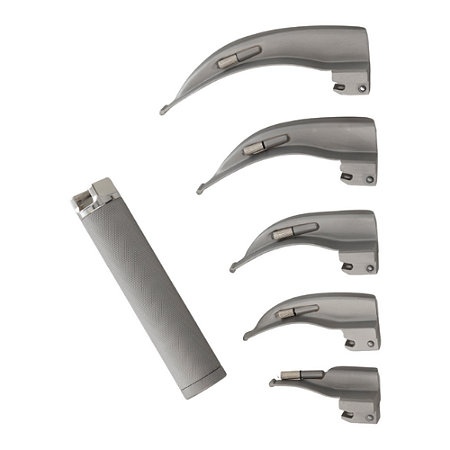 Kit Laringoscópio Convencional Adulto Lâminas nº 0,1,2,3,4 Curva Aço Inox Mikatos