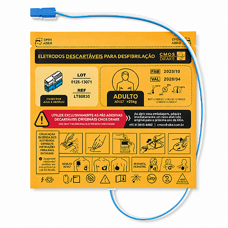 Pás de Choque Adesivas Adulto Conector Azul e Branco CMOS Drake para DEA Life 400 Futura e VIVO