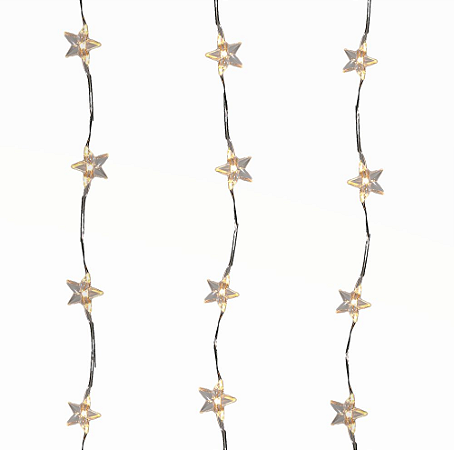 Cortina com Fios de LED e Mini Estrelas Branco Quente 3 metros