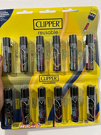 Cartela C/12 Isqueiro Clipper Grande MODELO CAVEIRA BEIJO