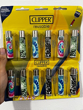 Cartela C/12 Isqueiro Clipper Grande MODELO cores espiral