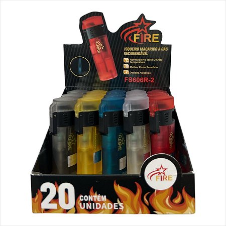 ISQUEIRO MAÇARICO RECARREGAVEL FIRESTAR DISPLAY COM 20 UNIDADES FS606R2