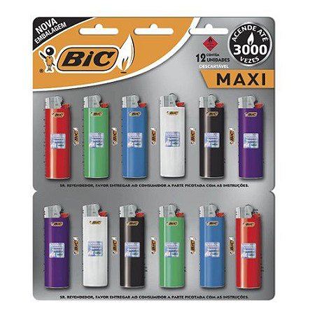 ISQUEIRO BIC GRANDE CARTELA COM 12 UNIDADES