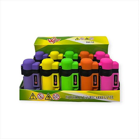 ISQUEIRO MAÇARICO CÓR SÓLIDA CAIXA COM 20 UNIDADES