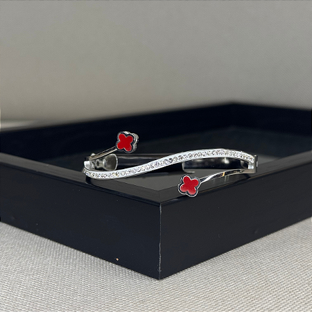 Bracelete Trevo Duplo Brilhos AC Cor: Vermelho
