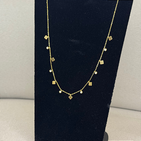Colar Longuinho Trevo+Pontoluz Cor: Dourado