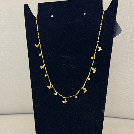 Colar Longuinho Borboletas Cor: Dourado