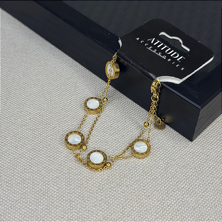 Pulseira Dupla Preta+Branca Cor: Dourado