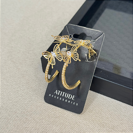 Brinco Argola Borboleta Cor: Dourado