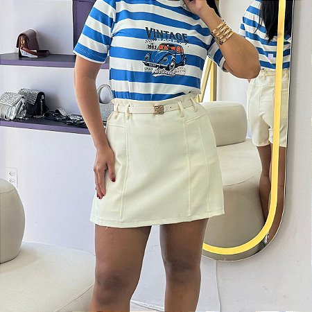 Short Saia Alfaiataria Estilo Montaria com Cinto