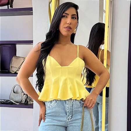 Cropped Estruturado Balonê com Barra Peplum