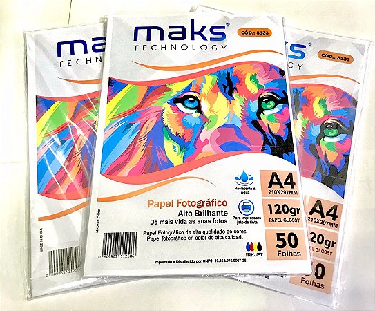 PAPEL FOTOGRAFICO A4 120G GLOSSY 50 UNIDADES MAKS - Maquilar