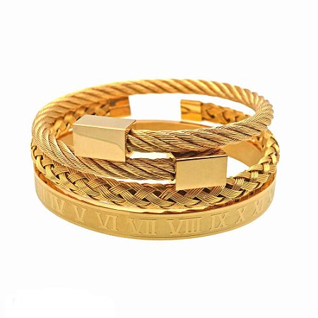 Kit 3 Pulseiras Romanas Gold